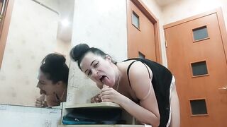 Sucking Off Sex Toy on the Doorstep