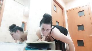 Sucking Off Sex Toy on the Doorstep
