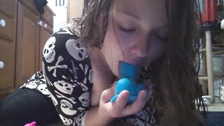 Thick cougar Blows and Riding Sex Toy into Toilet