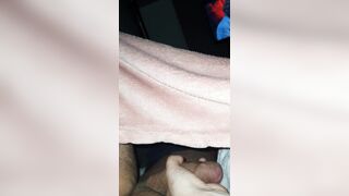 Step Cougar make Step Son Cum inside 20 Seconds under Blanket on her Hands