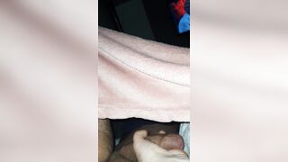 Step Cougar make Step Son Cum inside 20 Seconds under Blanket on her Hands