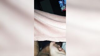 Step Cougar make Step Son Cum inside 20 Seconds under Blanket on her Hands