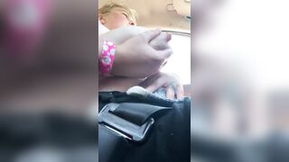 Driving while Having Fun with Engorged Milky Melons Flashing