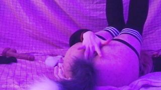 Gothic Soft Adorable Girl playing with Tail Booty Anal Plug first Time Finger Bang and Vibrator Sex Orgasm