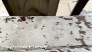 Squirting off my Friends Balcony