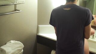 Handcuffed Sub Licks his BBW PAWG Master, then Handcuffs her and Fucks her on the Hotel Sink