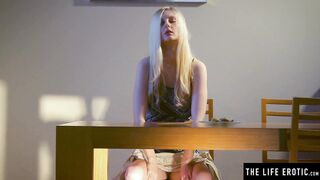 Incredible Blonde Plays with her Long Natural Boobs and Bushy Snatch