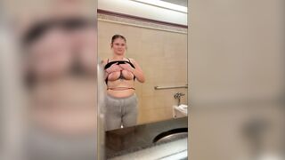 White sluts Drool and Gag all over big black cock inside Mall Toilet