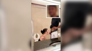 White sluts Drool and Gag all over big black cock inside Mall Toilet