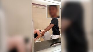 White sluts Drool and Gag all over big black cock inside Mall Toilet