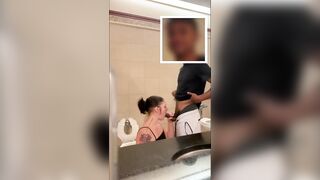 White sluts Drool and Gag all over big black cock inside Mall Toilet