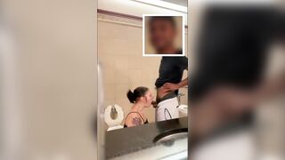 White sluts Drool and Gag all over big black cock inside Mall Toilet