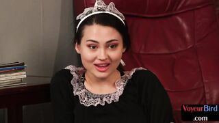 French Maid CFNM Dominatrix Teases Body for her Jerking slave