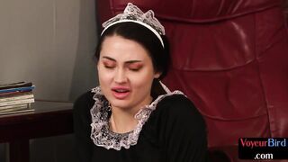 French Maid CFNM Dominatrix Teases Body for her Jerking slave