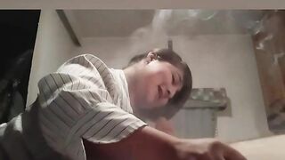 Smoking Bae BBW Blows BWC Busts on her Chest with Joint into Hand
