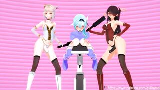 Genshin Impact - Sub Eula LesDommed by Ningguang and Beidou Fucking Machine BONDAGE HMV