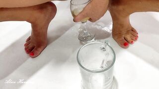 Alice Pees into Tiny Glass Goblet and Pours Urine inside Humongous. Hubby makes Scene and Pees on Alice