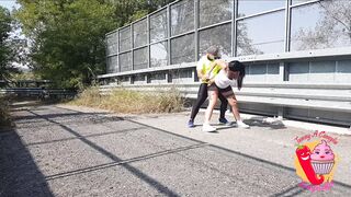 He Falls off his Bike to look at Ladymuffin