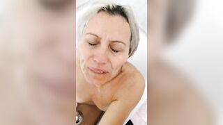 SabinaAgos drinks her husband's piss before a beauty hot tub