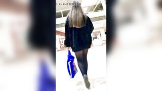 Nasty candid with ok legs walking in sex skirt and