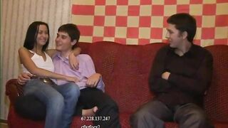 young couple experimenting but not free for a friend
