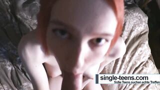 Slim 18yo red oral sex eighteen sucks big Penis and swallows creampie