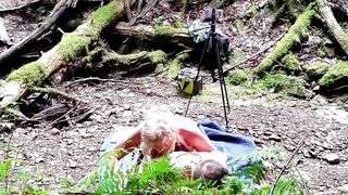 Voyeur - Romantic Walk into Woods Sexsual Pegging & Real Passionate Sex by Waterfall HARD DOGGY STYLE