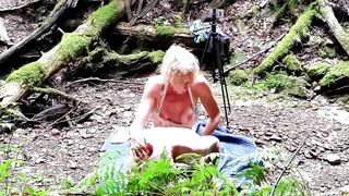 Voyeur - Romantic Walk into Woods Sexsual Pegging & Real Passionate Sex by Waterfall HARD DOGGY STYLE