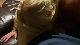 Hot Blonde Blows and Fucks her Man into Front of the Fireplace
