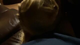 Hot Blonde Blows and Fucks her Man into Front of the Fireplace