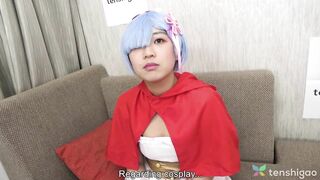 Japanese Riho into her favorite cartoon costume comes to interview