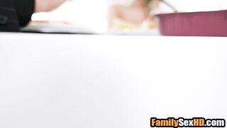 Blonde barely legal blows step-dad under the table