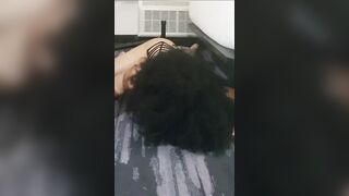 Gross Bimbo Licks her Squirt from Carpet, Fucks Ironing Board, Spits up on Jugs and Twat