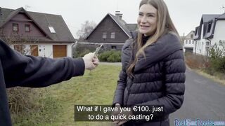 Turned On blonde eighteen gets picked up and does fellatio to