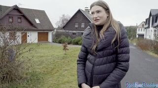 Turned On blonde eighteen gets picked up and does fellatio to