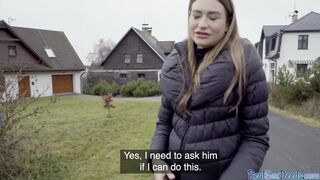 Turned On blonde eighteen gets picked up and does fellatio to
