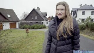 Turned On blonde eighteen gets picked up and does fellatio to