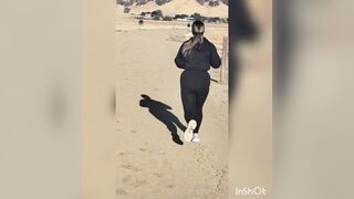 Hispanic Running into watch through Pants into Outdoors, Twerks Long Butt into G-String!