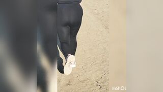Hispanic Running into watch through Pants into Outdoors, Twerks Long Butt into G-String!
