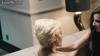 Big Titted les scissoring and finger fuck by lover while masturbating