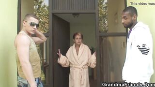Bombshell grandmother swallows 2 long dicks at once