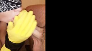 Sex Sub Training, Pvc Gloves and Latex Boots Fetish Sub women make Bj for her Master