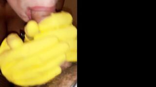 Sex Sub Training, Pvc Gloves and Latex Boots Fetish Sub women make Bj for her Master