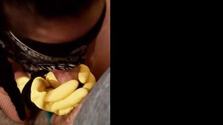 Sex Sub Training, Pvc Gloves and Latex Boots Fetish Sub women make Bj for her Master