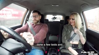 Big Boobed brit driving schoolgirl publicly cockrides on front seat