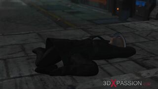 Cyberpunk sex! 2 policemen fucks rough a cuffed bimbos