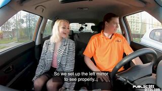 College Girl driver publicly rides her professor during lesson