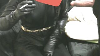 Smoking Wifey into Leather Gloves and Catsuit Fucking Hand Job Creampie