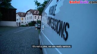 Big Tit european teenager pulled inside outdoors by priest for sex