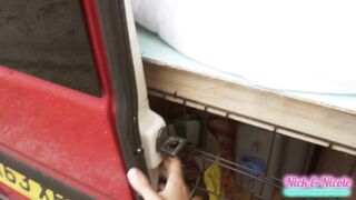 Amateur Big Boobed 18 Year Old Ride Penis inside a Campervan - Creampie on Bubble Ass